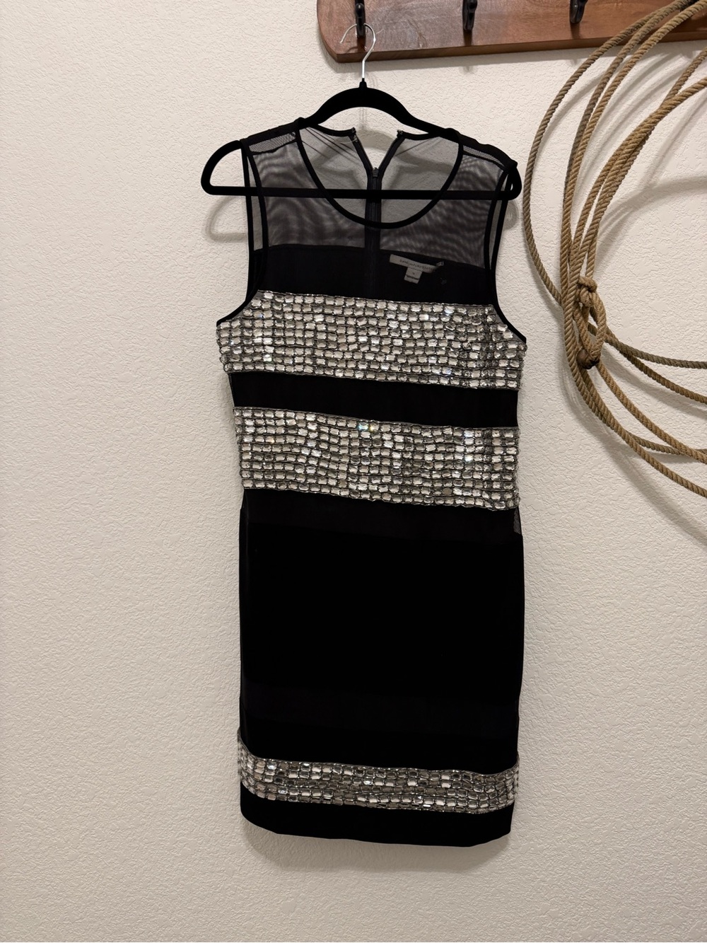 DVF Diane Von Furstenberg Rhinestone Embellished Mesh Mini Dress